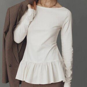 Maeve Long-Sleeve Peplum Top Anthropologie Eggnog Pullover NWT XXS